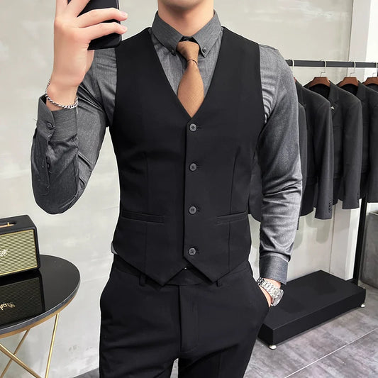 Men's Premium Business Vest - Solid Color Waistcoat for Weddings