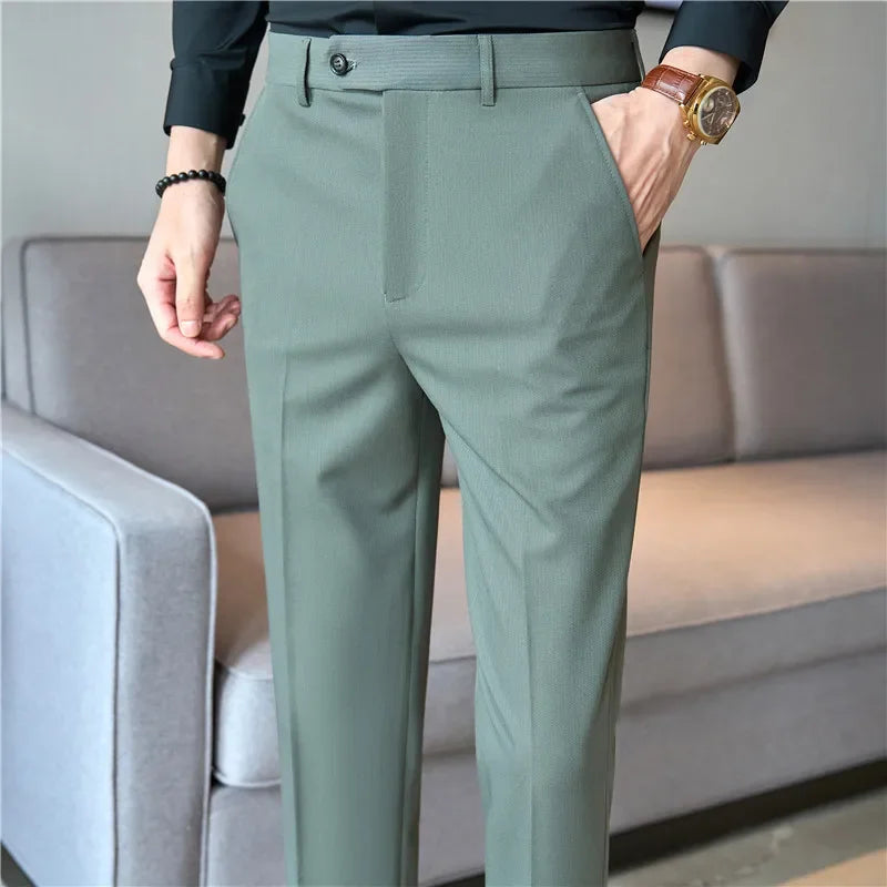Men's Premium Striped Formal Dress Pants - Slim Fit