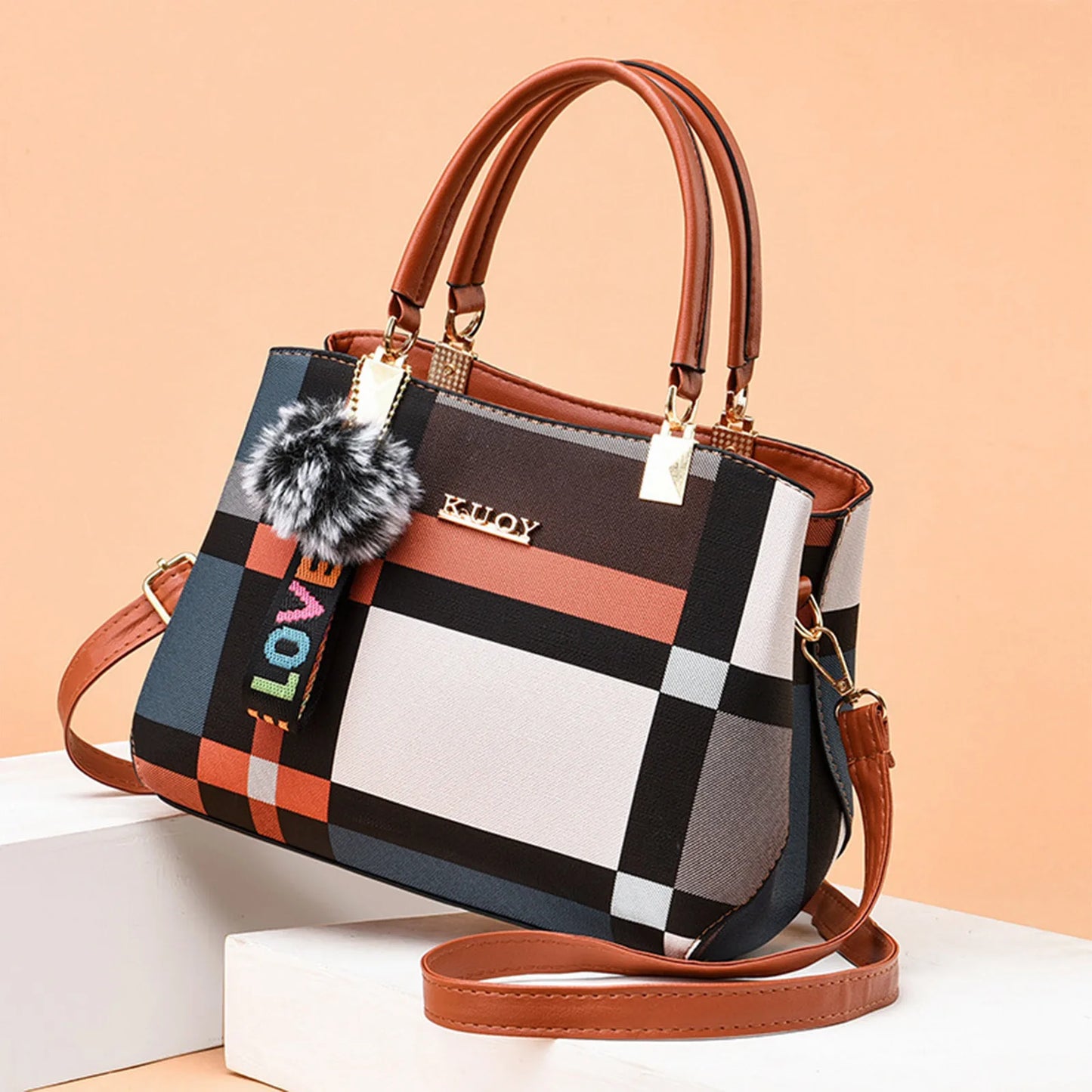 GEOMETRIC PRINT TOP-HANDLE HANDBAG – SHOULDER & CROSSBODY