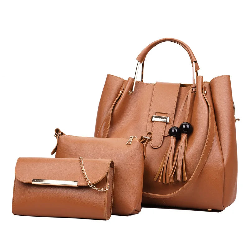 ELEGANT 3-PIECE HANDBAG SET – TOP-HANDLE, POUCH & CLUTCH