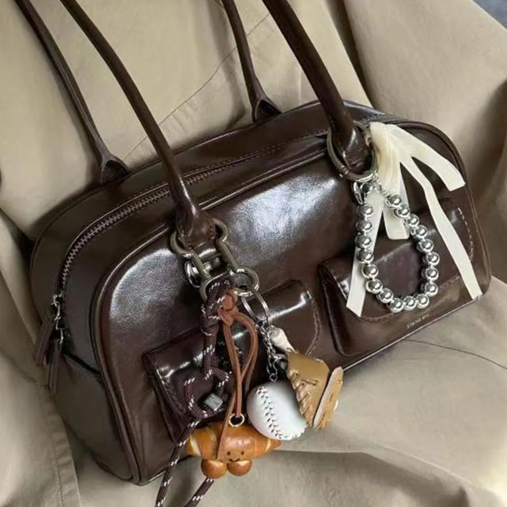 Women's Double Handle Shoulder Bag - PU Leather Commuter Handbag