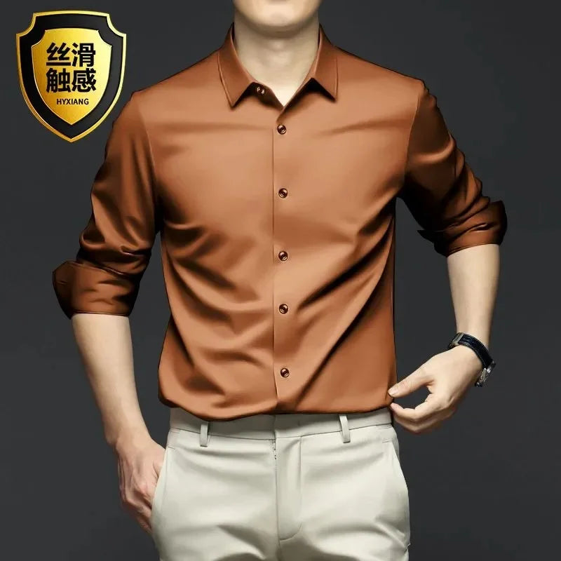 LUXURY SATIN LONG-SLEEVE MEN'S SHIRT – SILKY BUTTON-DOWN FOR CASUAL & FORMAL STYLE