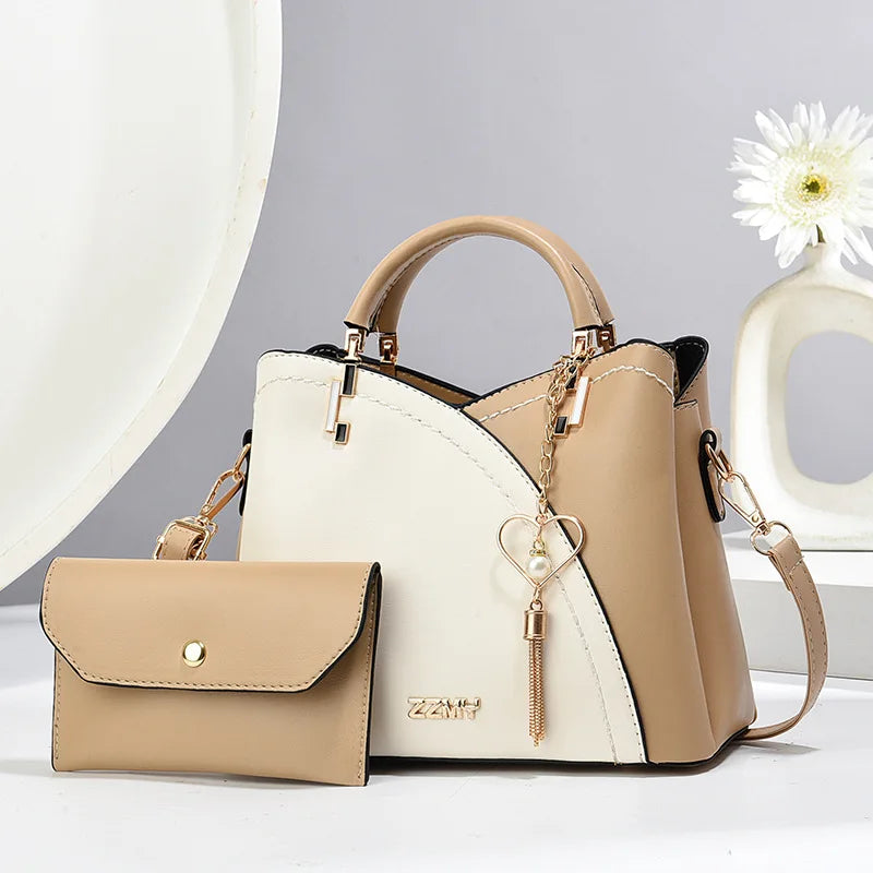 ELEGANTE COLORBLOCK HANDTASCHEN-SET – HENKELTASCHE & PASSENDES PORTEFÜLLE
