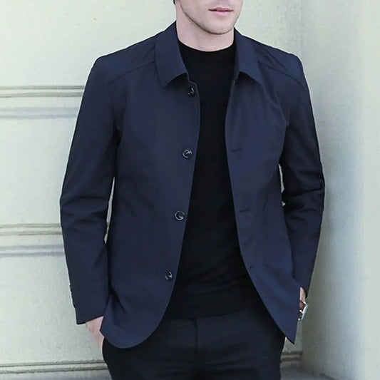 Men's Korean Style Casual Jacket - Solid Color Windbreaker Coat