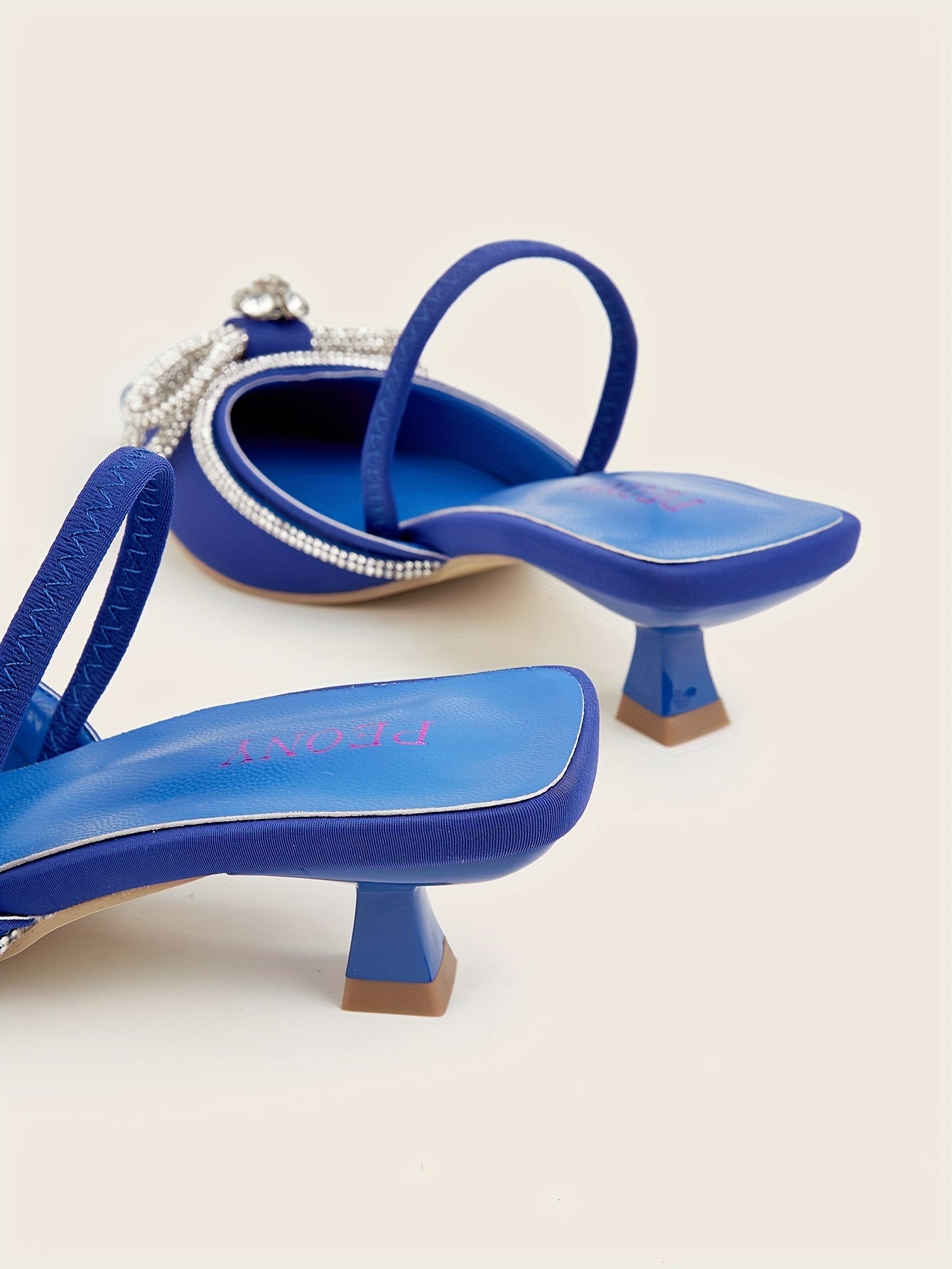 Women's Rhinestone Bowknot Kitten Heels - Elegant Slingback Sandals