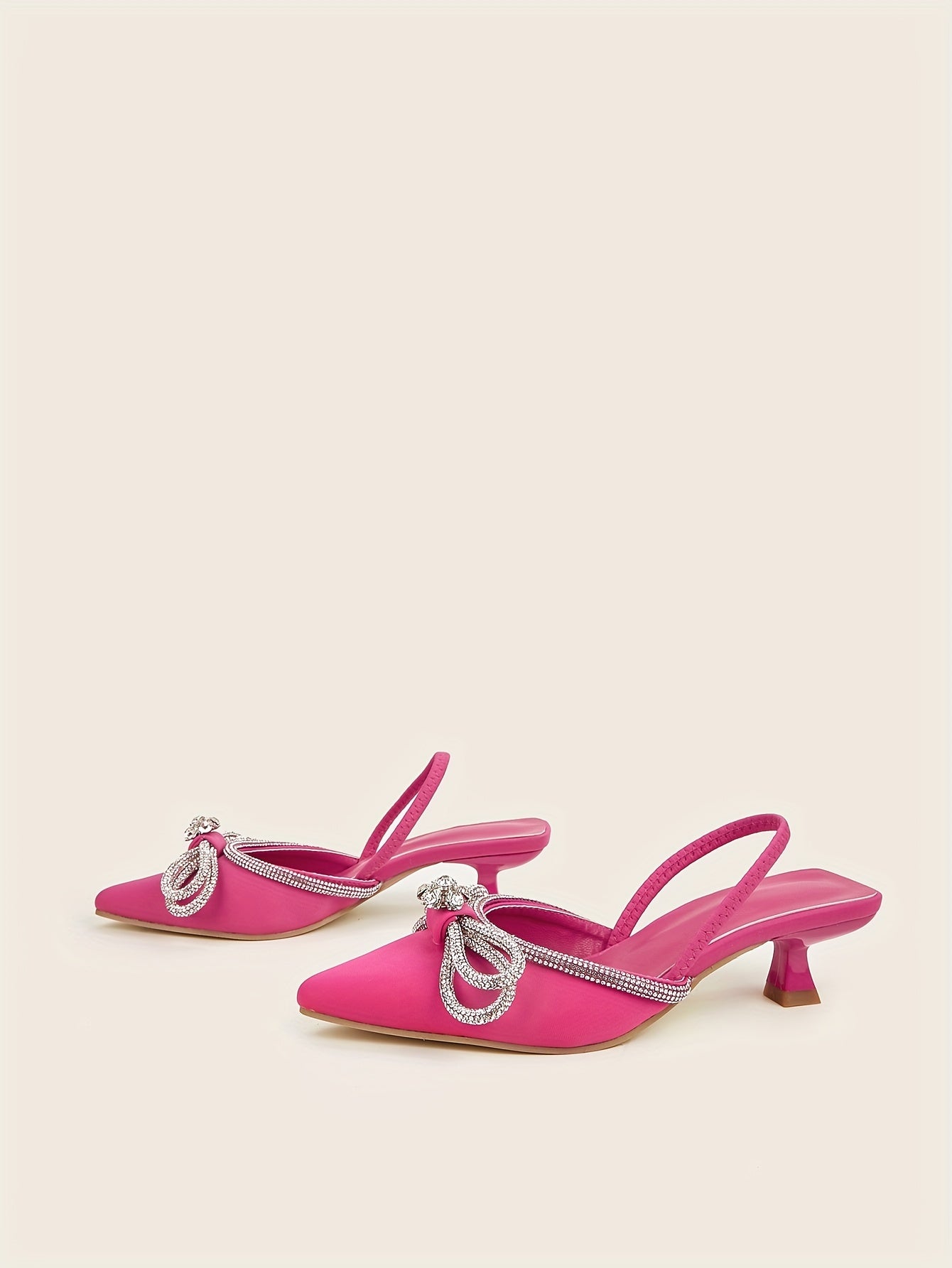Women's Rhinestone Bowknot Kitten Heels - Elegant Slingback Sandals