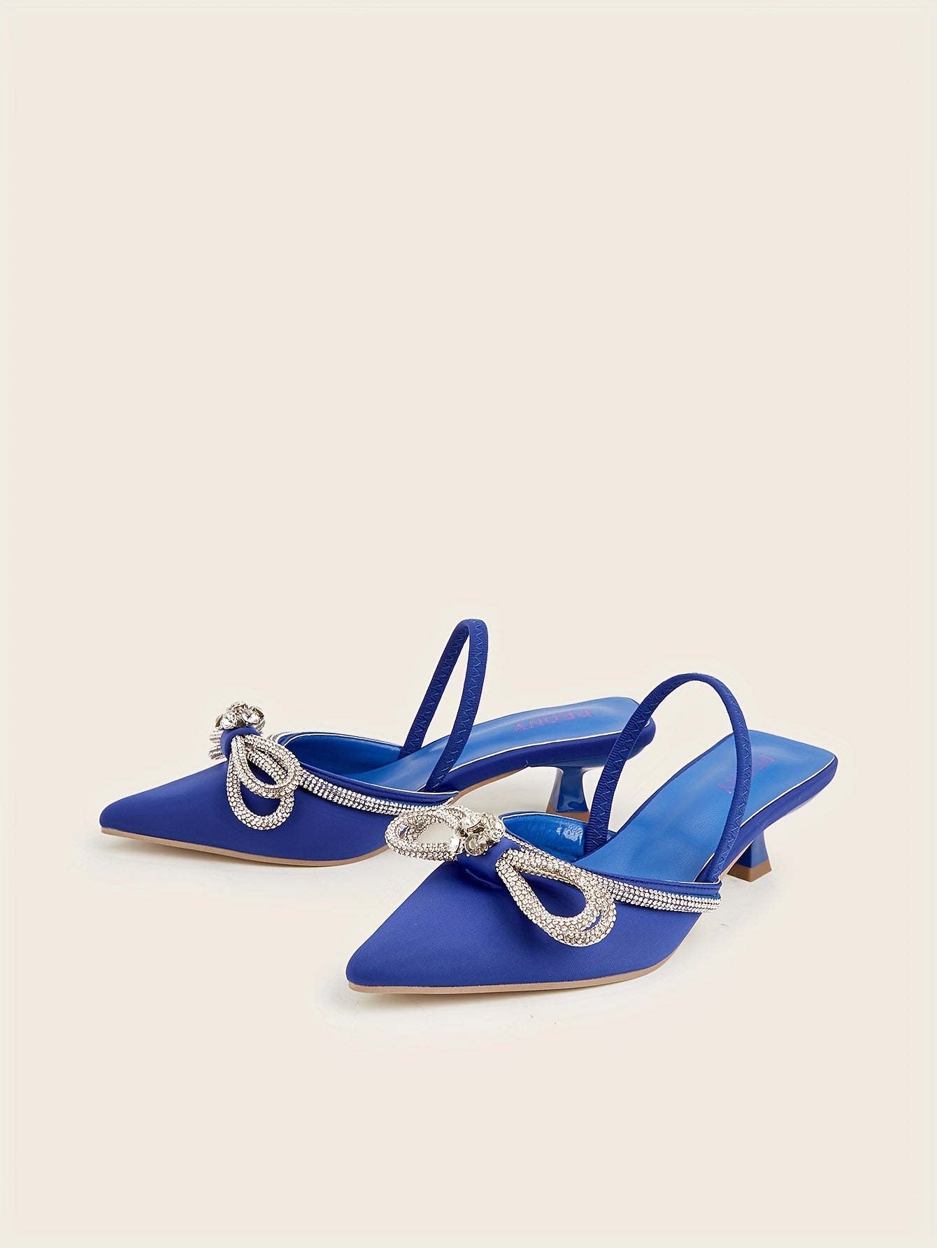 Women's Rhinestone Bowknot Kitten Heels - Elegant Slingback Sandals
