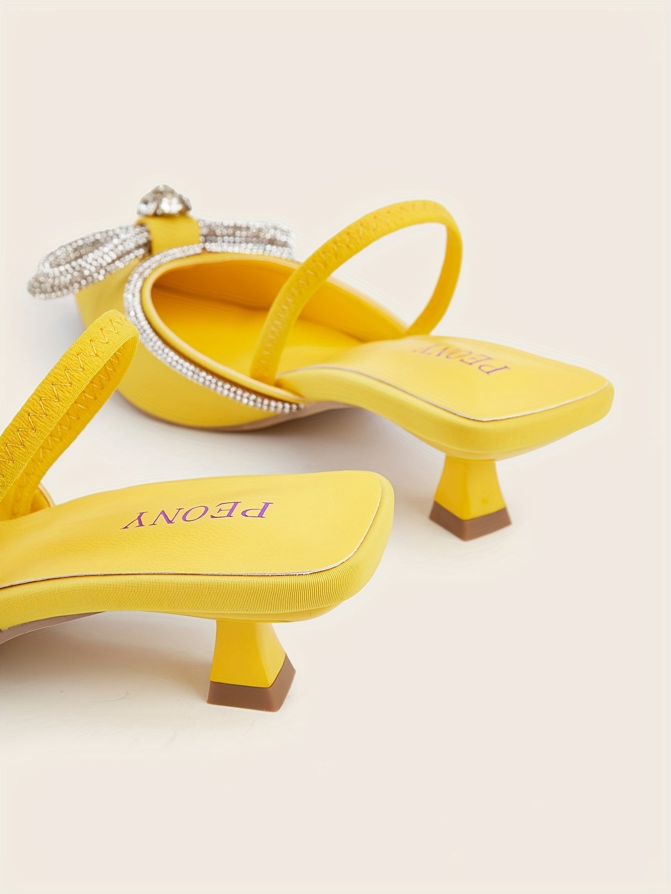 Women's Rhinestone Bowknot Kitten Heels - Elegant Slingback Sandals