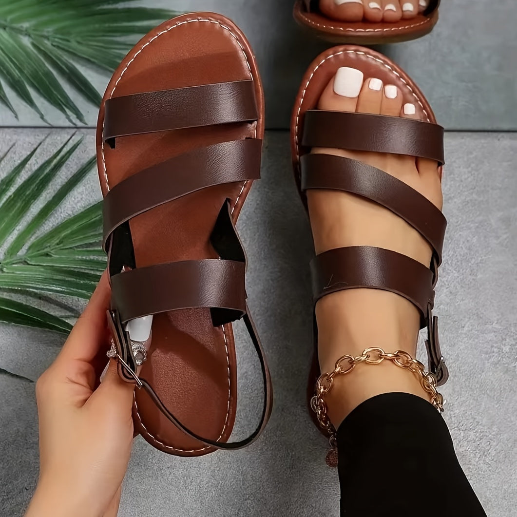 Women's Crisscross Strap Flat Sandals - Adjustable Roman Beach Sandals