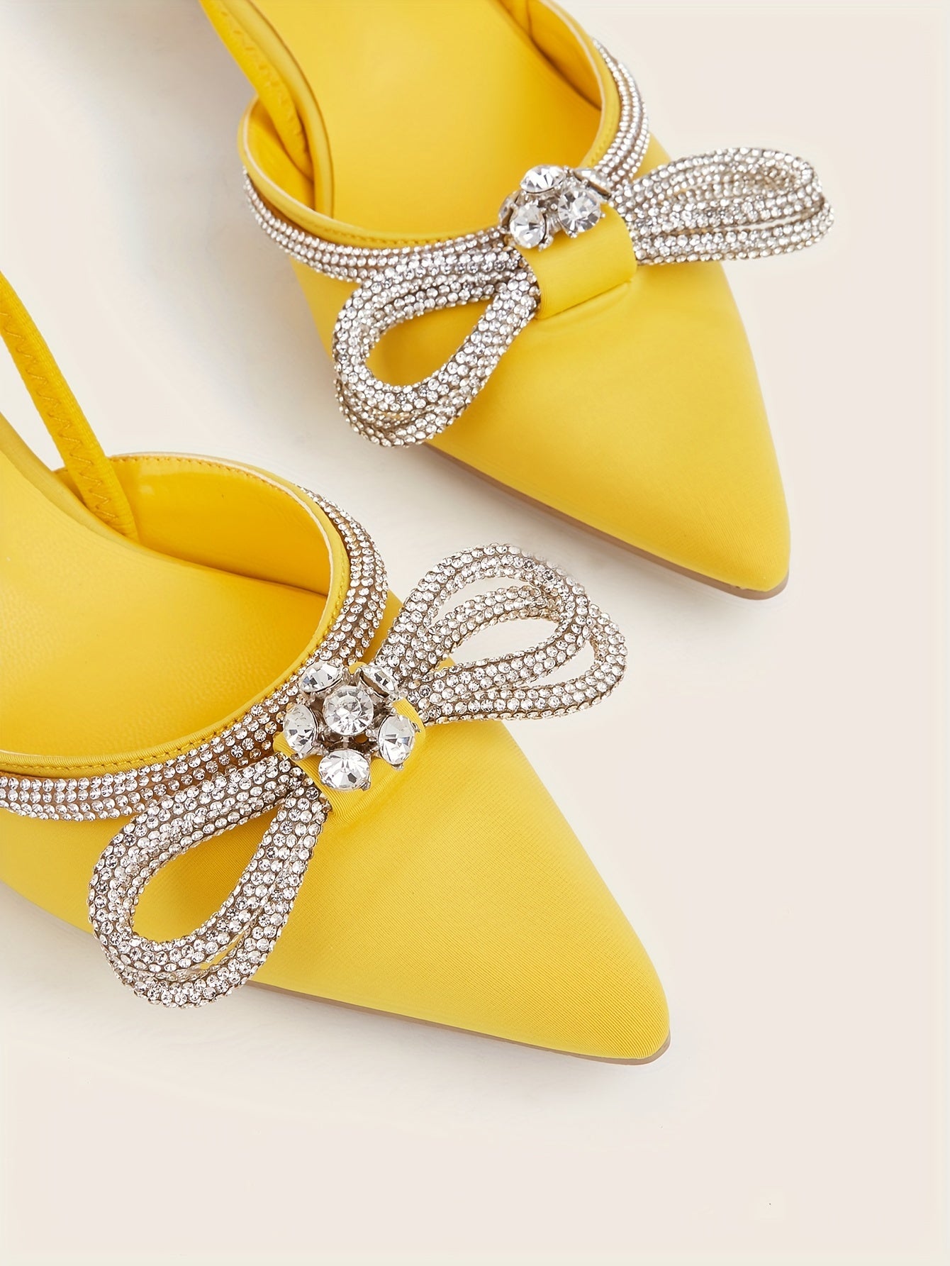 Women's Rhinestone Bowknot Kitten Heels - Elegant Slingback Sandals