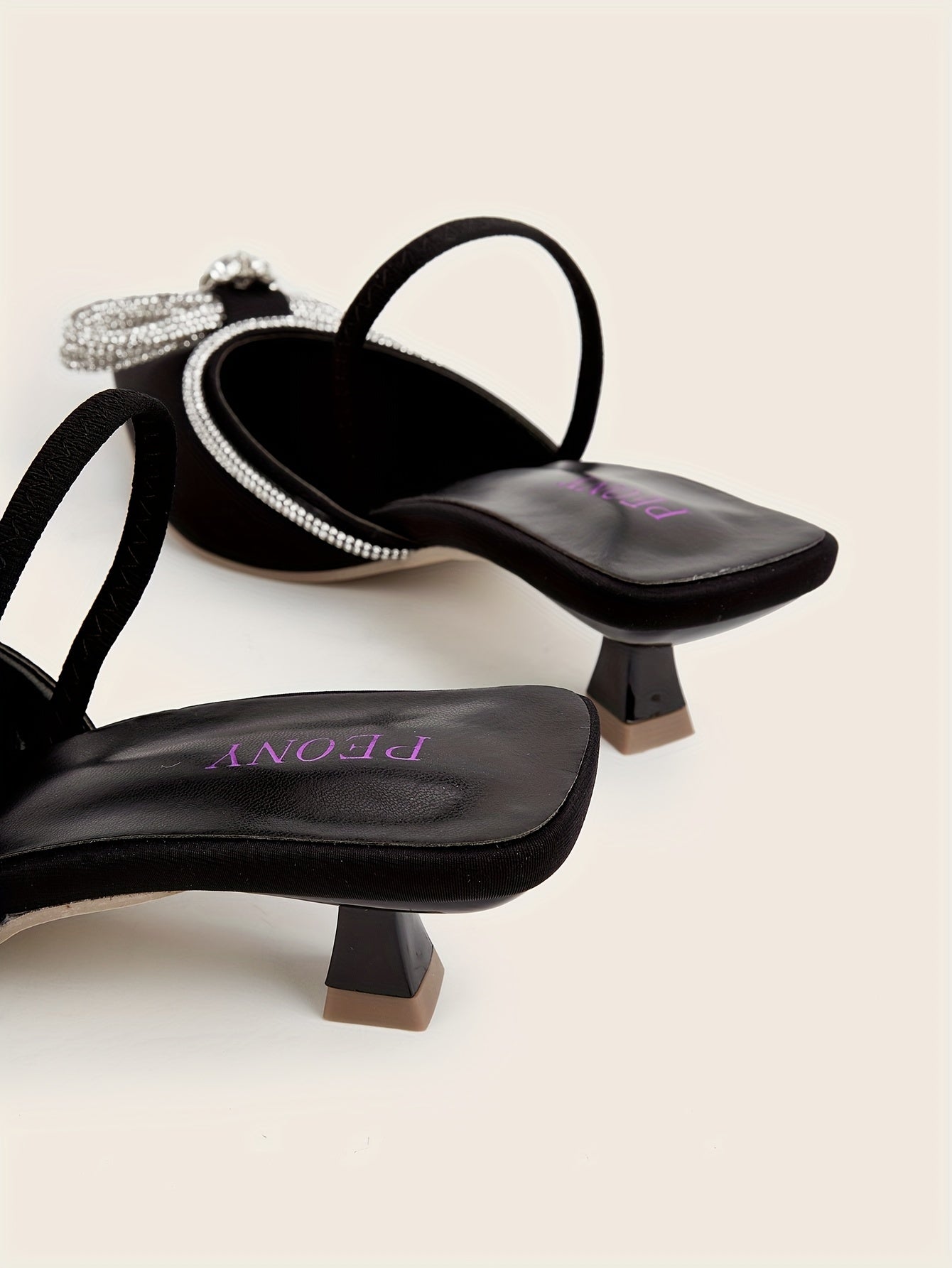 Women's Rhinestone Bowknot Kitten Heels - Elegant Slingback Sandals