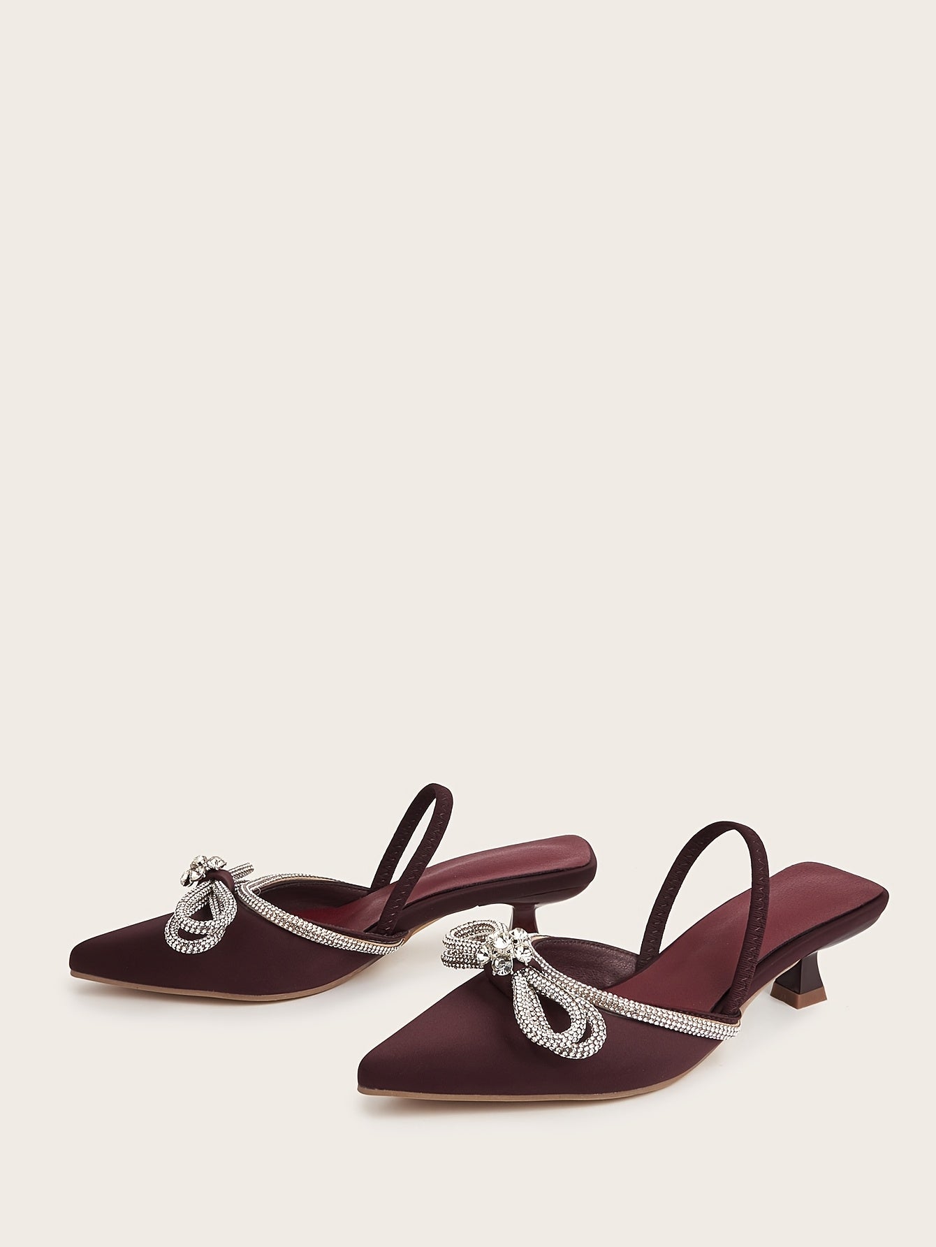 Women's Rhinestone Bowknot Kitten Heels - Elegant Slingback Sandals