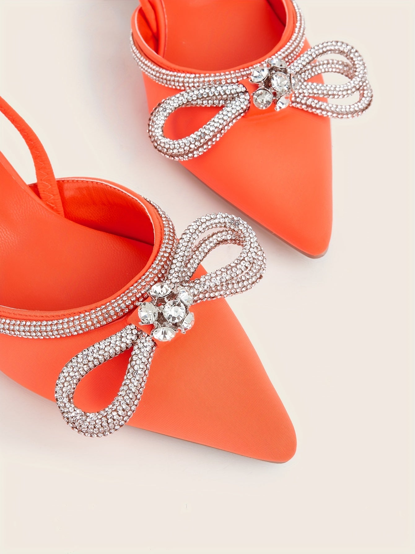Women's Rhinestone Bowknot Kitten Heels - Elegant Slingback Sandals