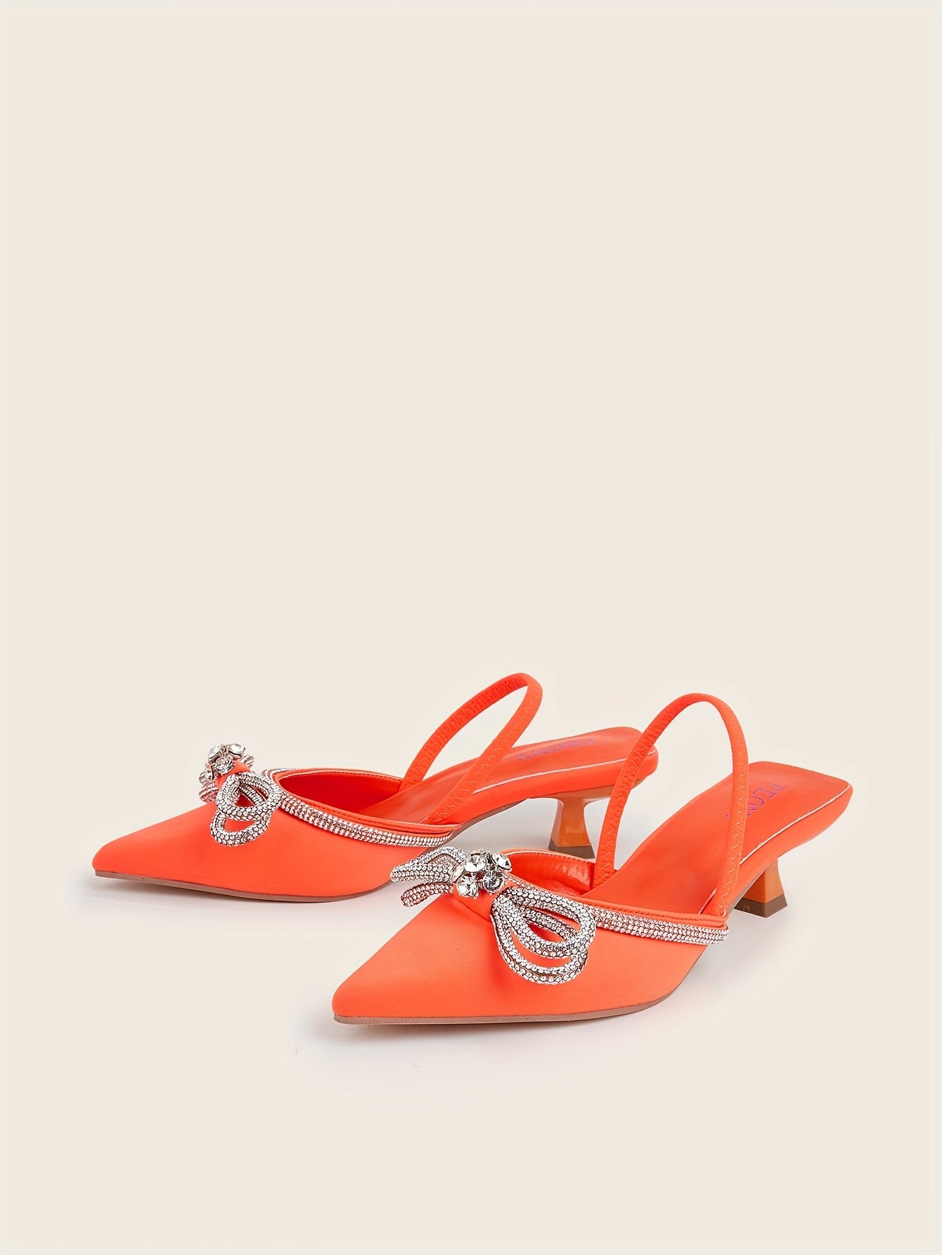 Women's Rhinestone Bowknot Kitten Heels - Elegant Slingback Sandals