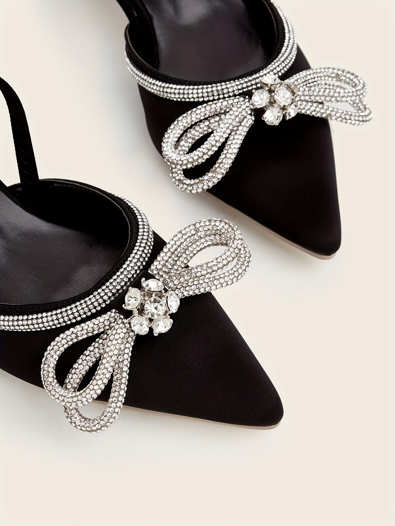 Women's Rhinestone Bowknot Kitten Heels - Elegant Slingback Sandals