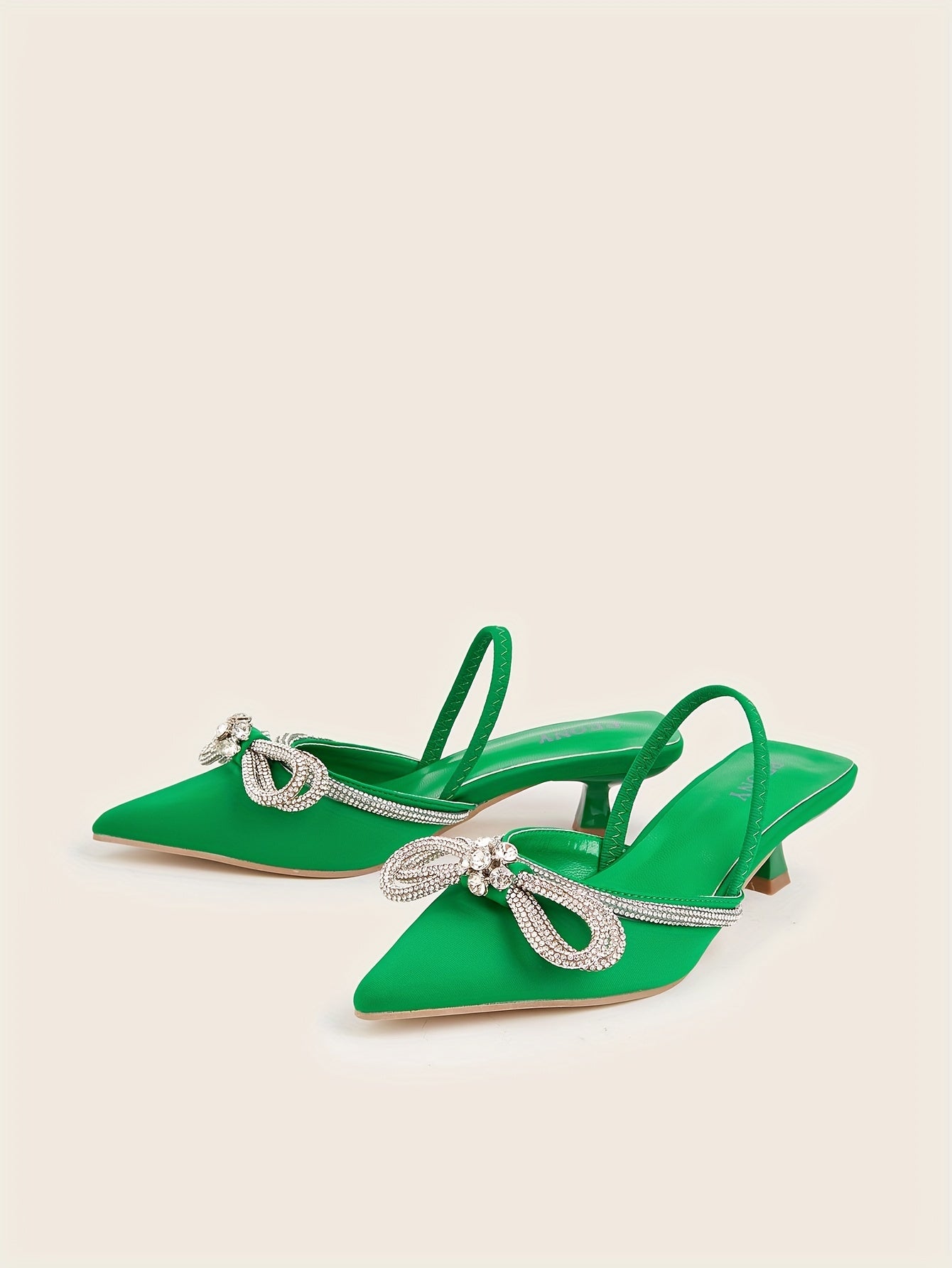 Women's Rhinestone Bowknot Kitten Heels - Elegant Slingback Sandals