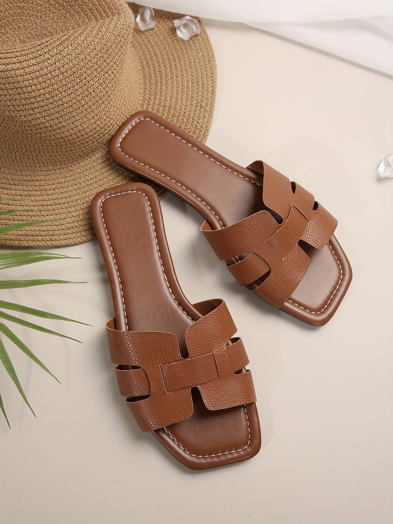 Women's Square Toe Slide Sandals - Casual Flat Summer Shoes