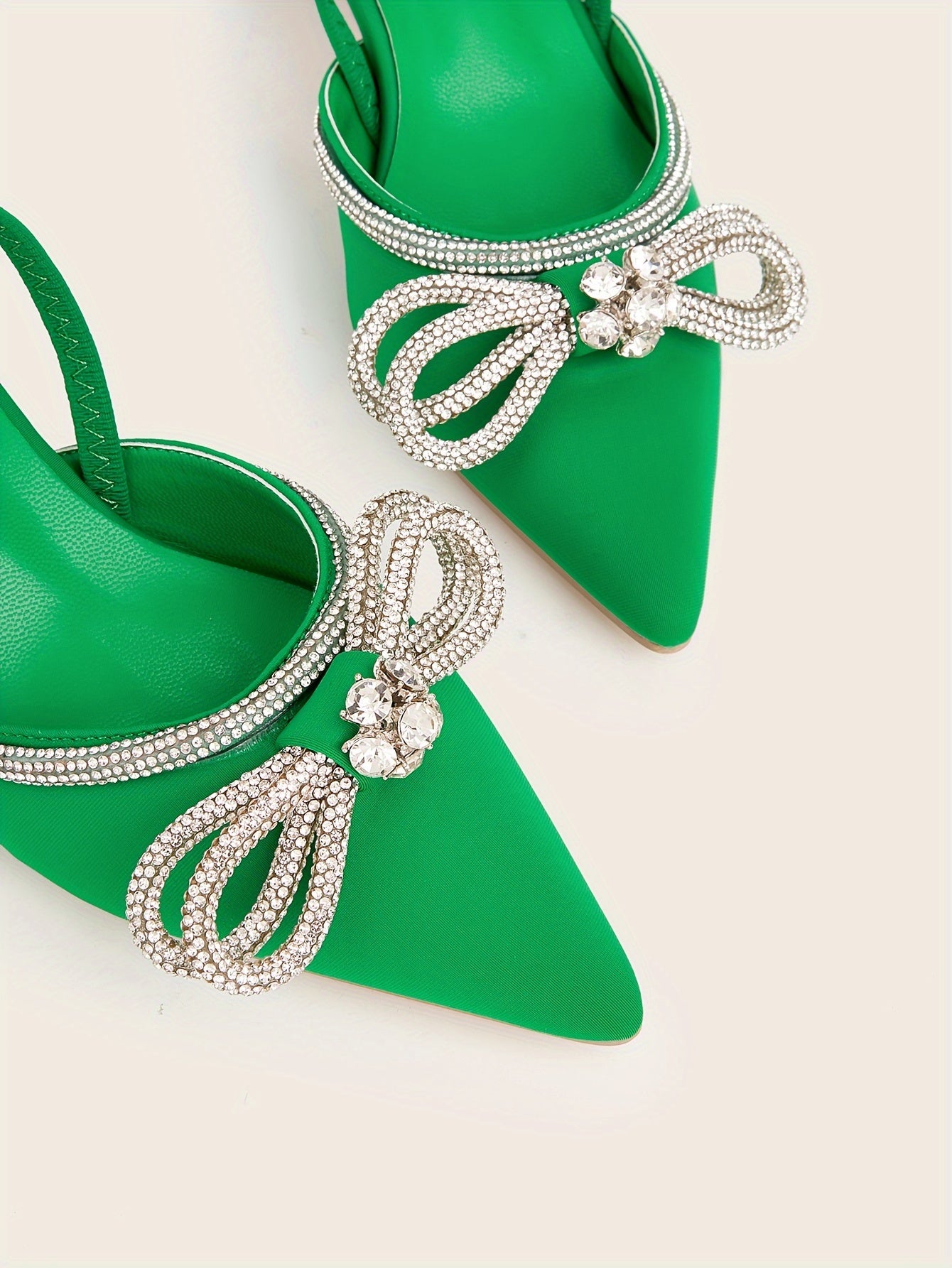 Women's Rhinestone Bowknot Kitten Heels - Elegant Slingback Sandals