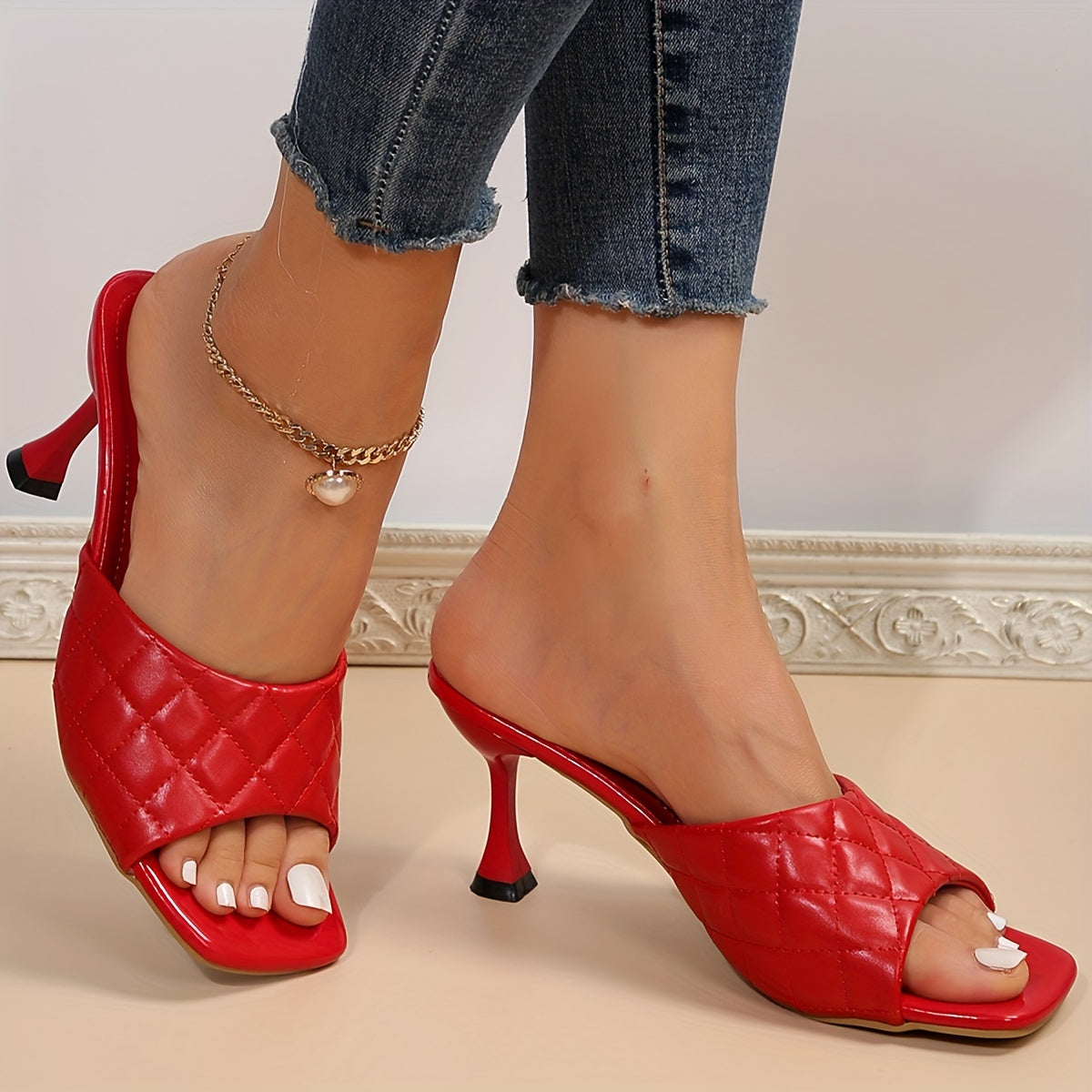 Women's Quilted Stiletto Sandals - Slip-On Summer Slides