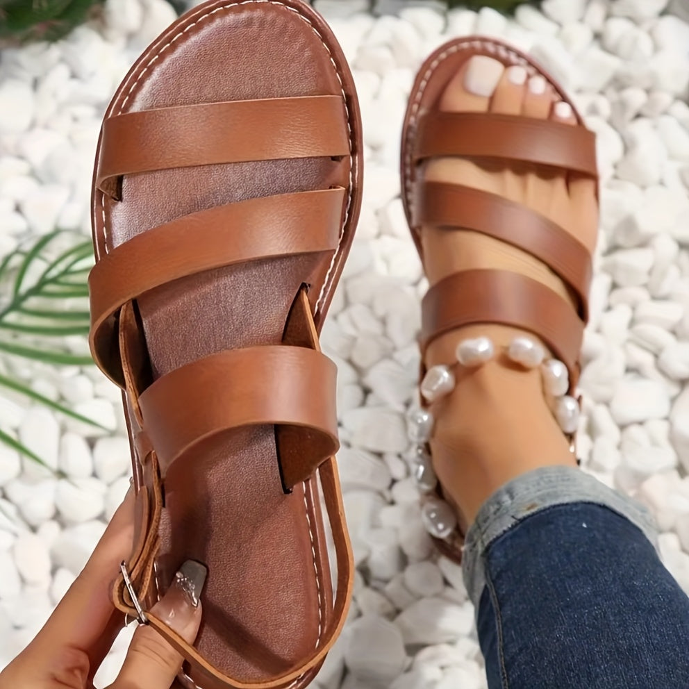 Women's Crisscross Strap Flat Sandals - Adjustable Roman Beach Sandals