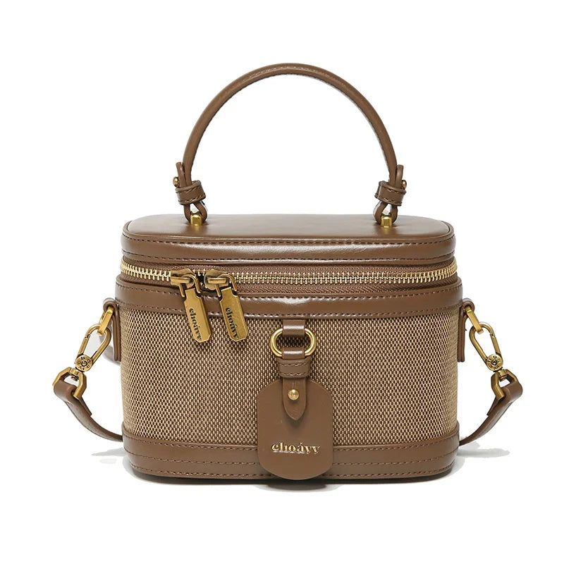 Women's Retro Nylon Bucket Bag - Contrast Color Crossbody Handbag