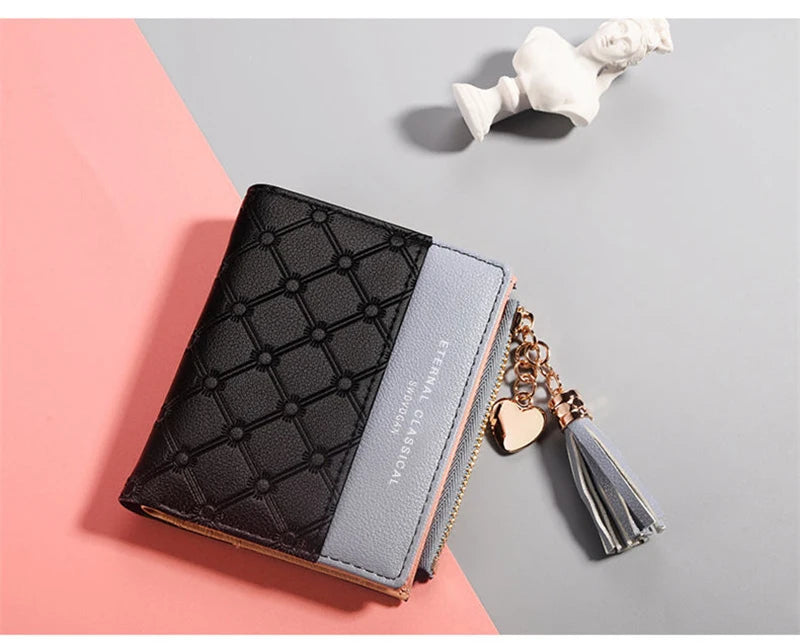 QUILTED COLORBLOCK WALLET – ZIP AROUND WITH TASSEL CHARM