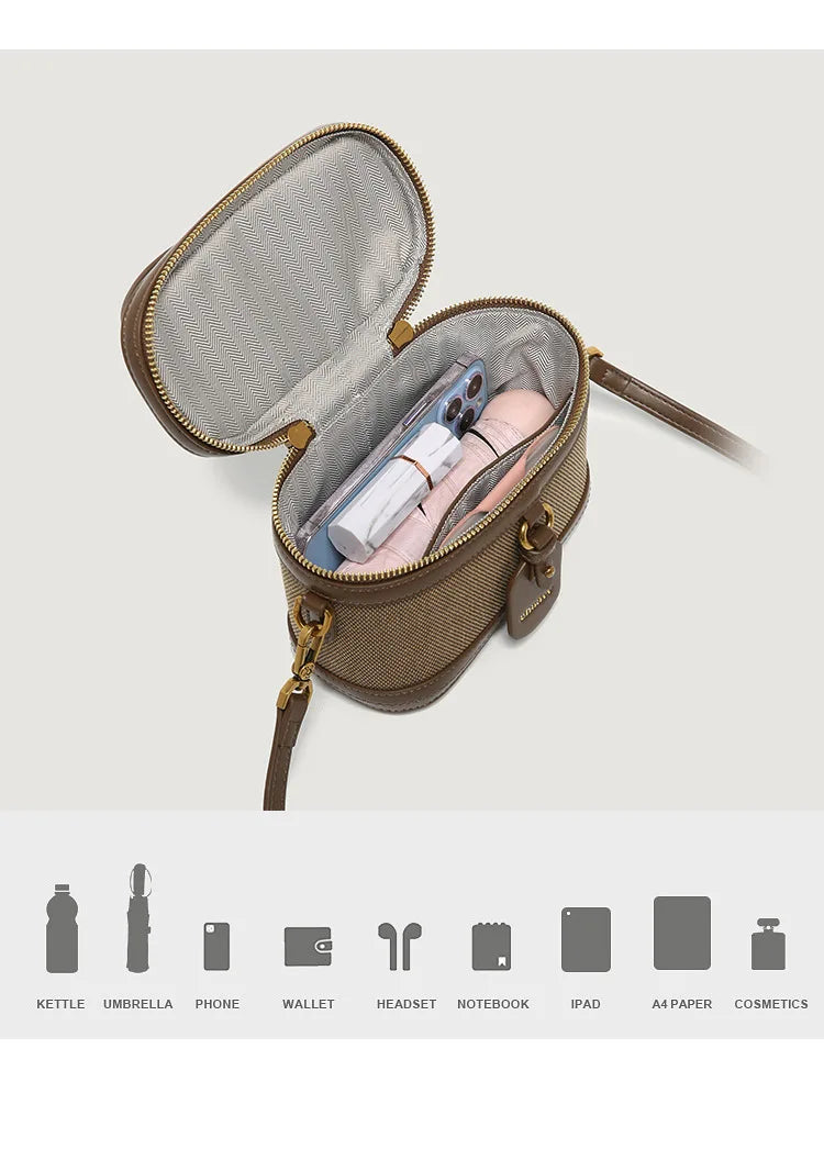 Women's Retro Nylon Bucket Bag - Contrast Color Crossbody Handbag