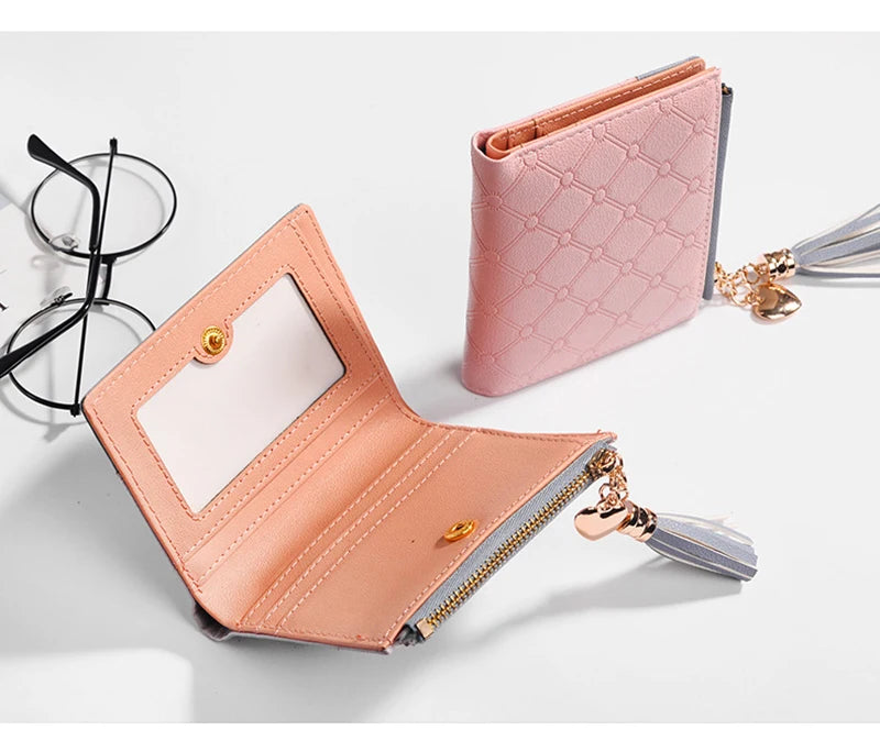 QUILTED COLORBLOCK WALLET – ZIP AROUND WITH TASSEL CHARM