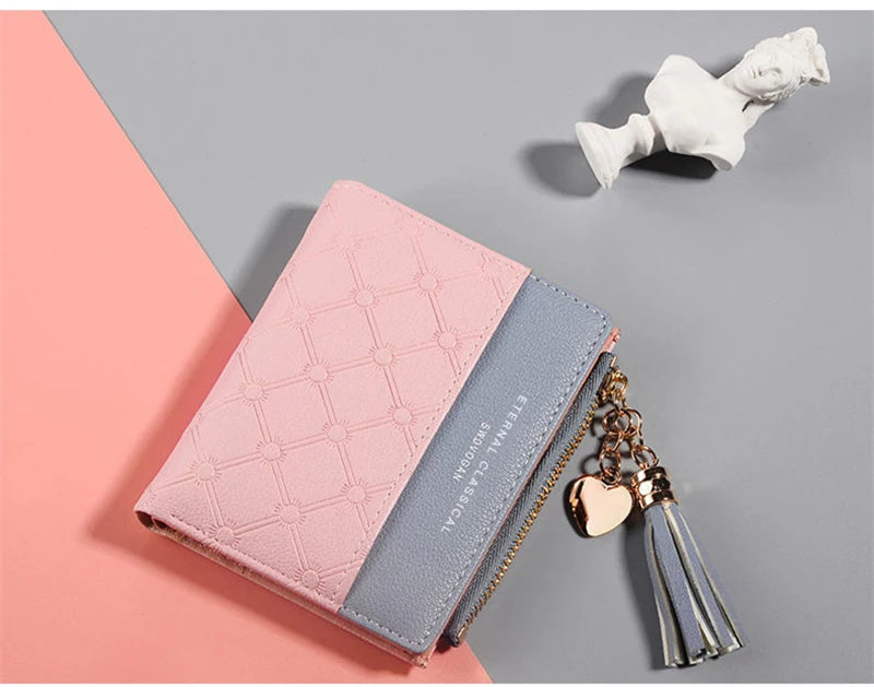 QUILTED COLORBLOCK WALLET – ZIP AROUND WITH TASSEL CHARM