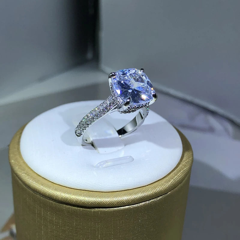 Cubic Zirconia Square Ring - 925 Sterling Silver Engagement Ring for Women