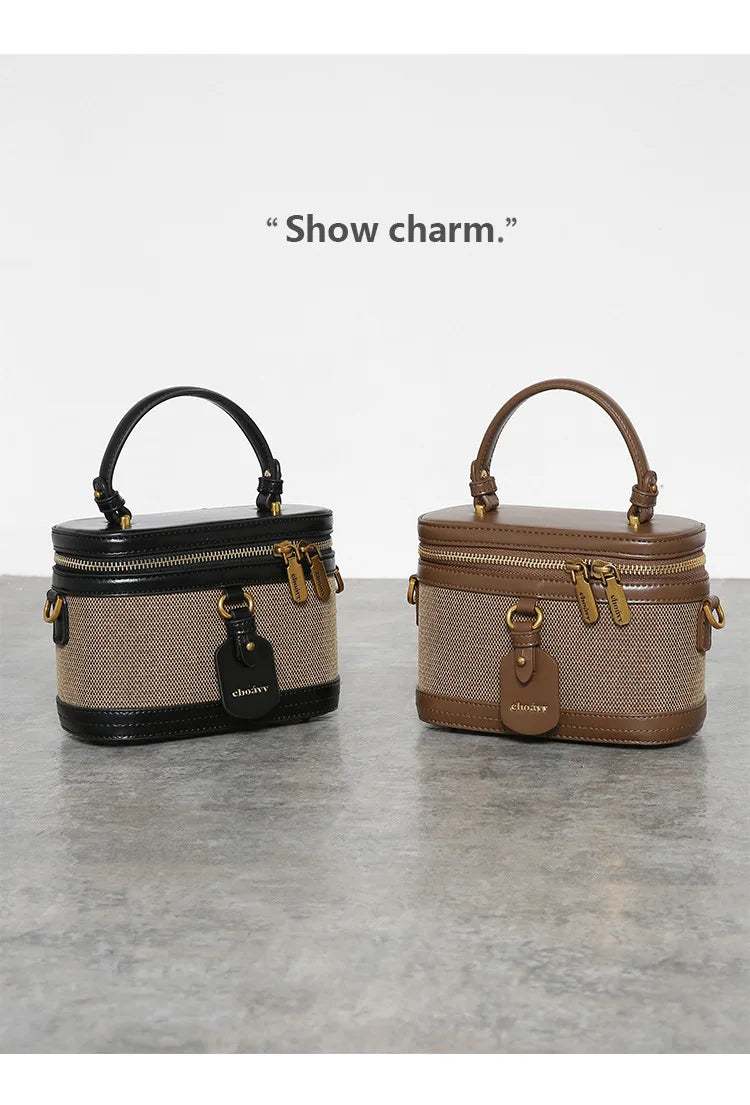 Women's Retro Nylon Bucket Bag - Contrast Color Crossbody Handbag