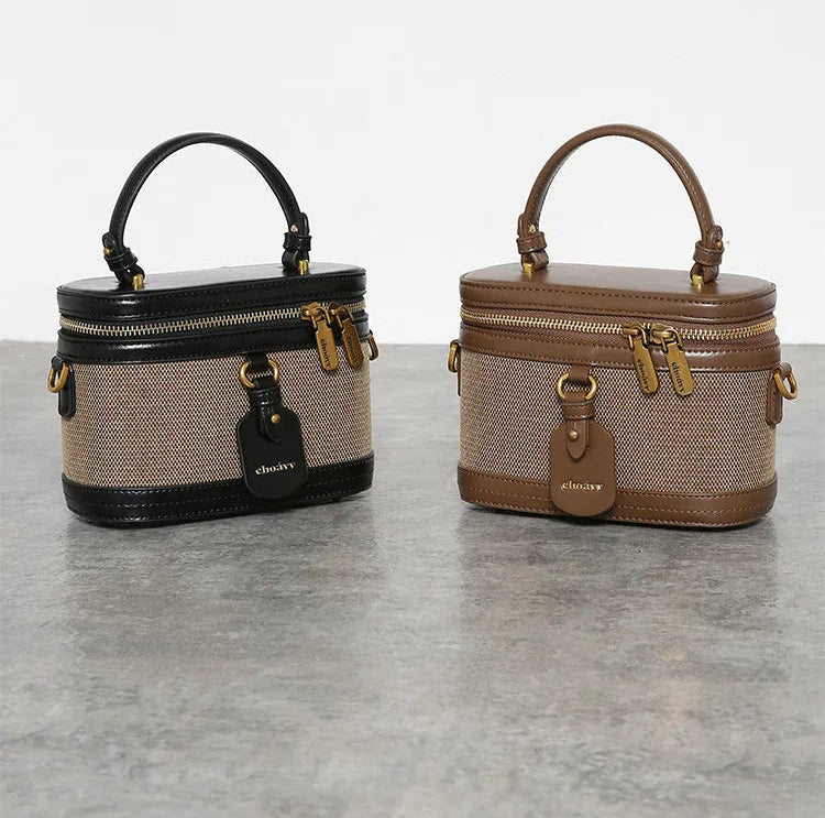 Women's Retro Nylon Bucket Bag - Contrast Color Crossbody Handbag