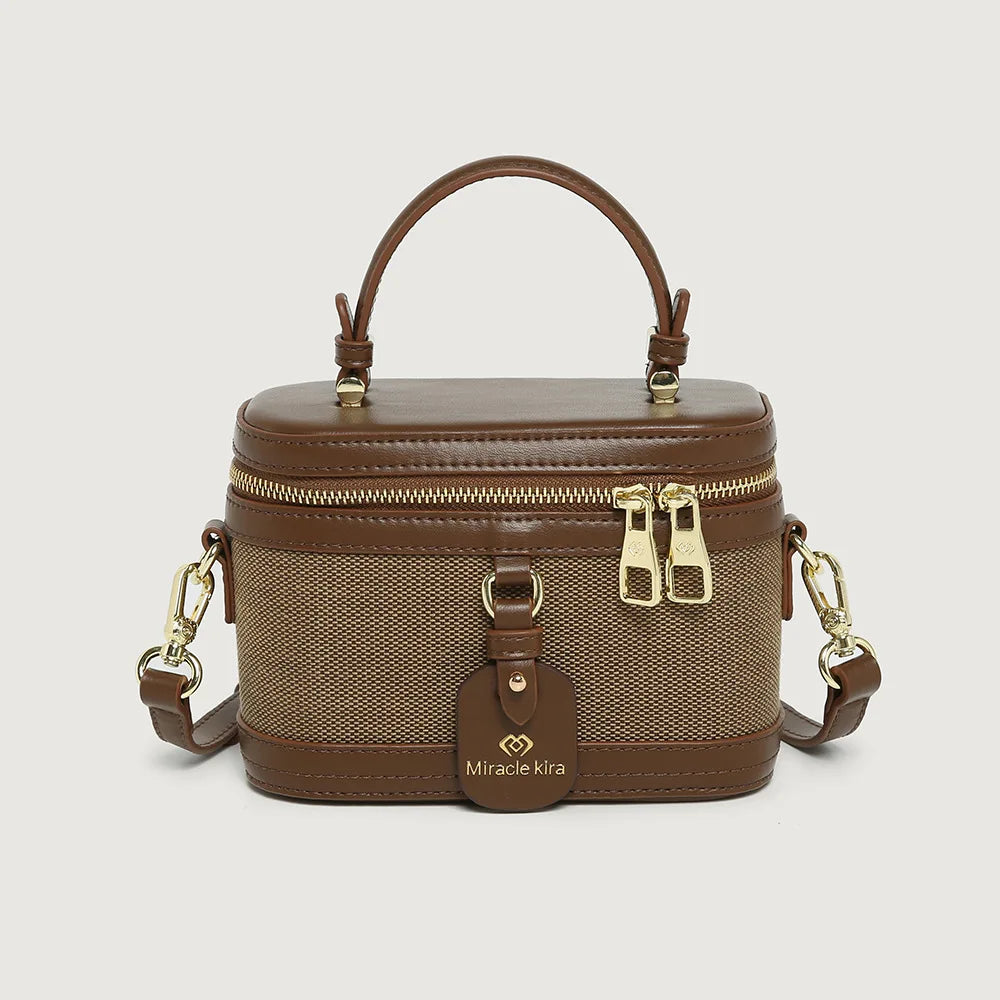 Women's Retro Nylon Bucket Bag - Contrast Color Crossbody Handbag