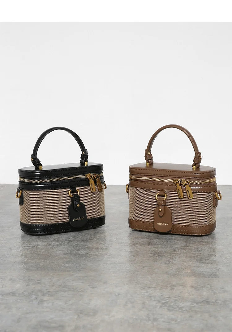 Women's Retro Nylon Bucket Bag - Contrast Color Crossbody Handbag