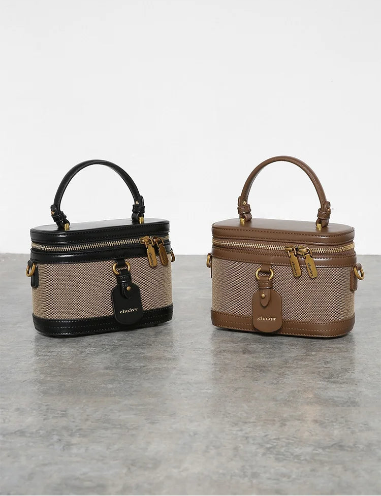 Women's Retro Nylon Bucket Bag - Contrast Color Crossbody Handbag