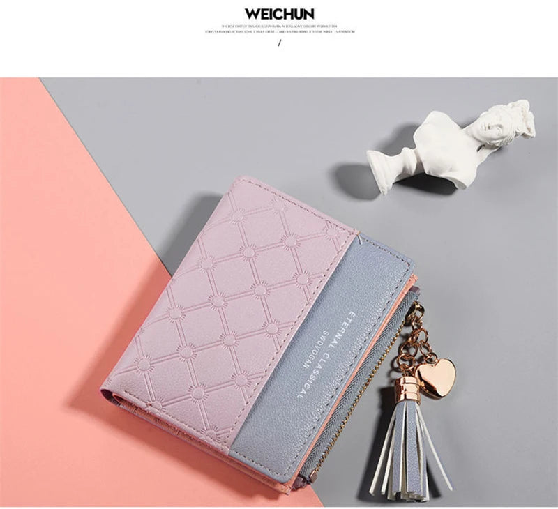 QUILTED COLORBLOCK WALLET – ZIP AROUND WITH TASSEL CHARM