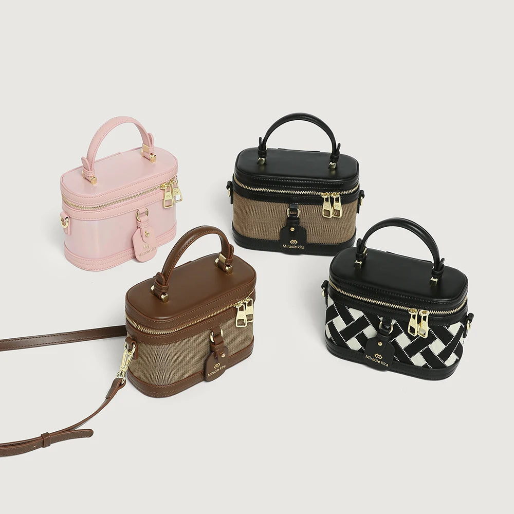 Women's Retro Nylon Bucket Bag - Contrast Color Crossbody Handbag