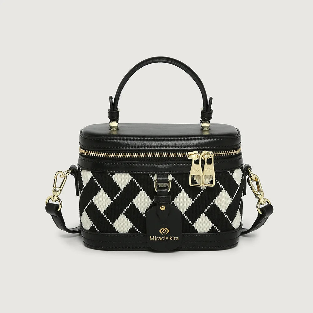 Women's Retro Nylon Bucket Bag - Contrast Color Crossbody Handbag