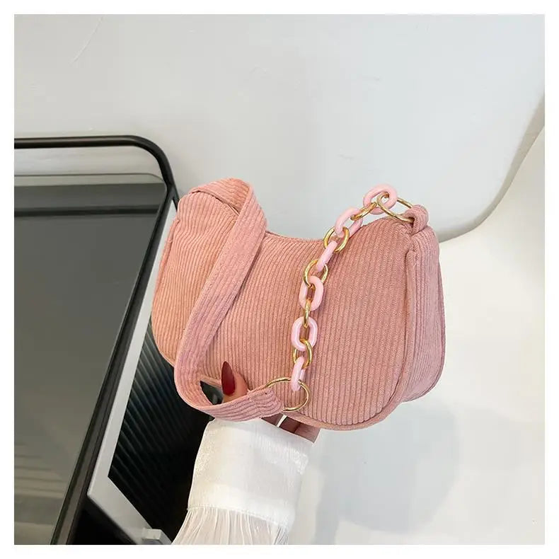 Women's Corduroy Chain Shoulder Bag - Retro Underarm Handbag