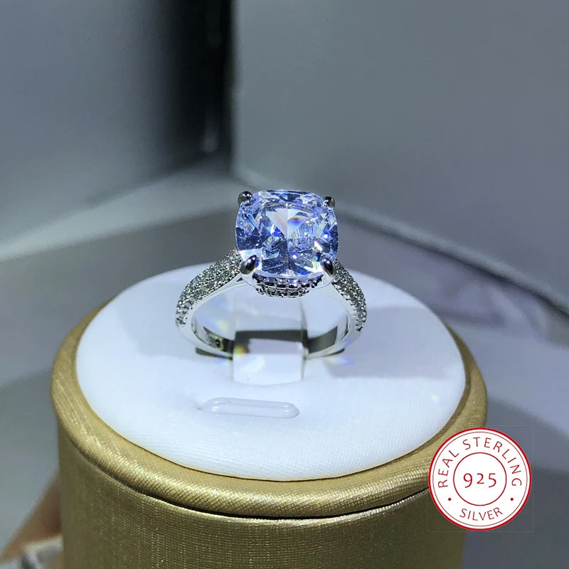 Cubic Zirconia Square Ring - 925 Sterling Silver Engagement Ring for Women