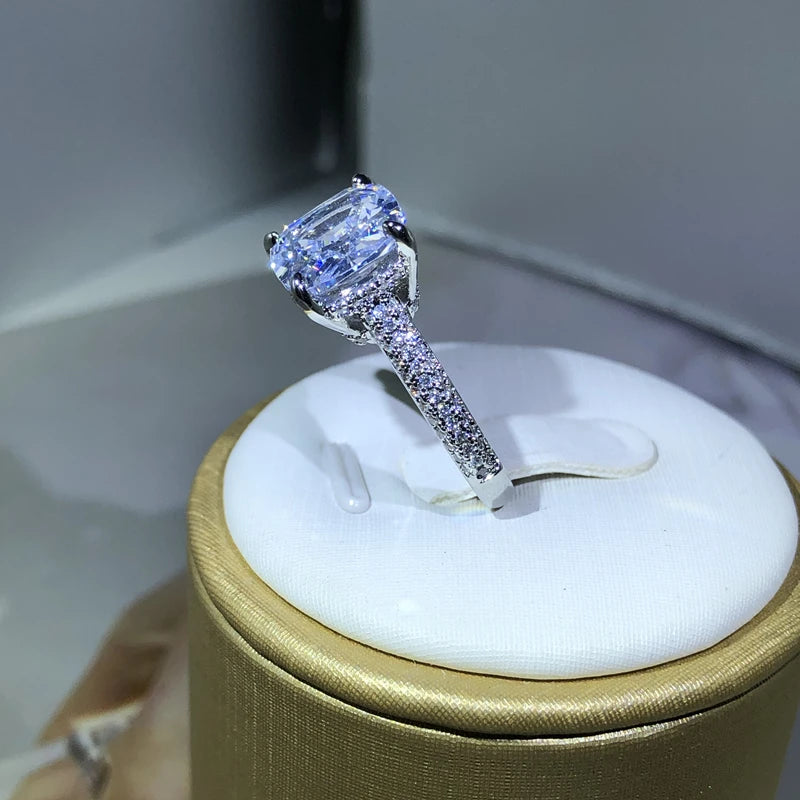 Cubic Zirconia Square Ring - 925 Sterling Silver Engagement Ring for Women