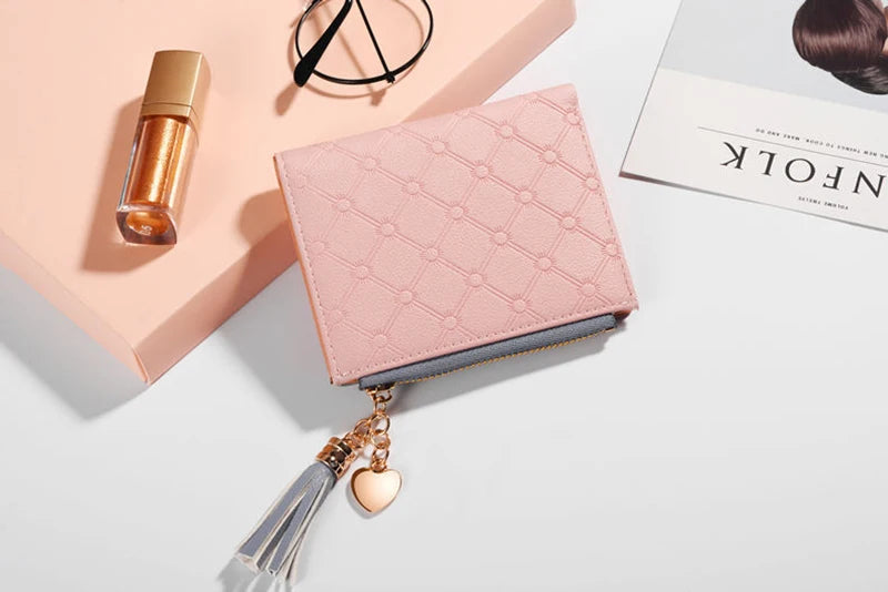 QUILTED COLORBLOCK WALLET – ZIP AROUND WITH TASSEL CHARM