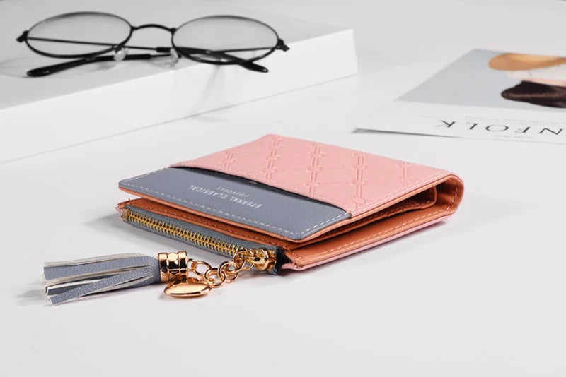 QUILTED COLORBLOCK WALLET – ZIP AROUND WITH TASSEL CHARM