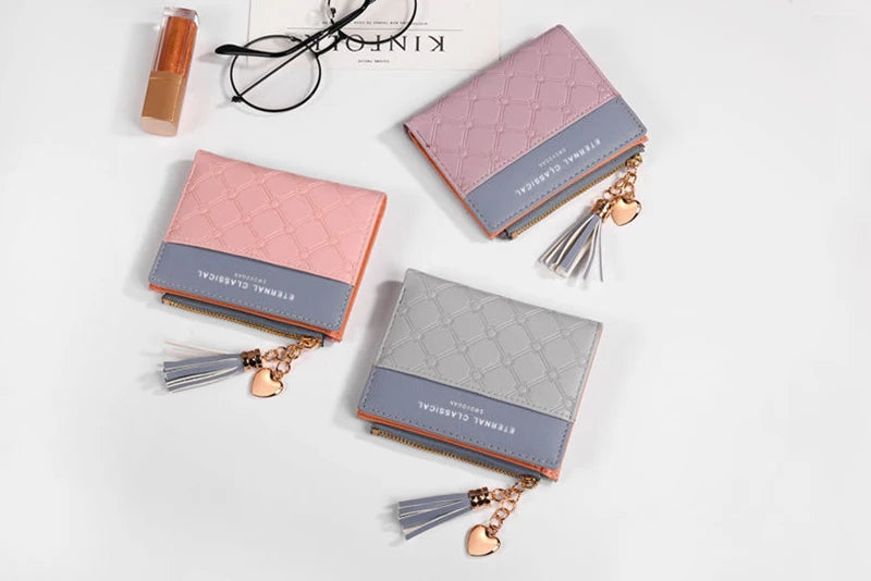 QUILTED COLORBLOCK WALLET – ZIP AROUND WITH TASSEL CHARM