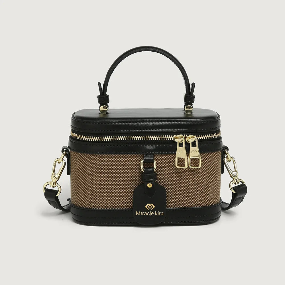 Women's Retro Nylon Bucket Bag - Contrast Color Crossbody Handbag