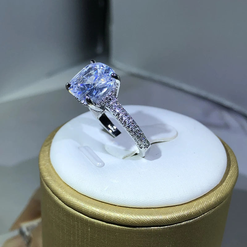 Cubic Zirconia Square Ring - 925 Sterling Silver Engagement Ring for Women