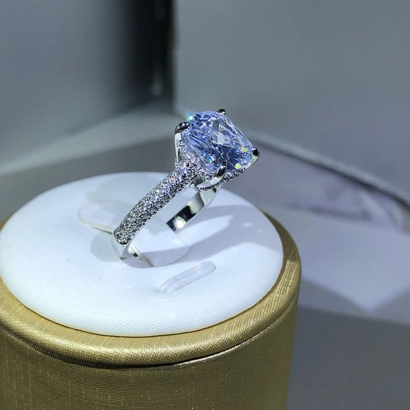 Cubic Zirconia Square Ring - 925 Sterling Silver Engagement Ring for Women