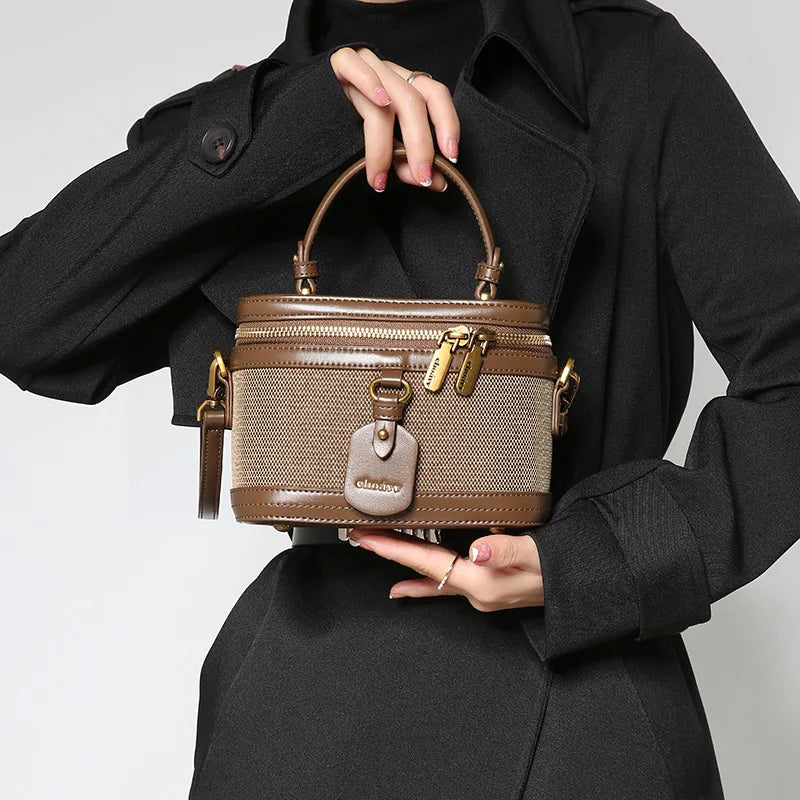 Women's Retro Nylon Bucket Bag - Contrast Color Crossbody Handbag