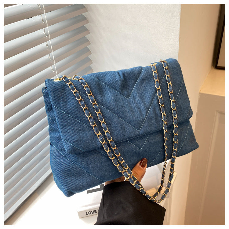 Women's Denim Blue Shoulder Bag - Large Capacity Tote Messenger Bag