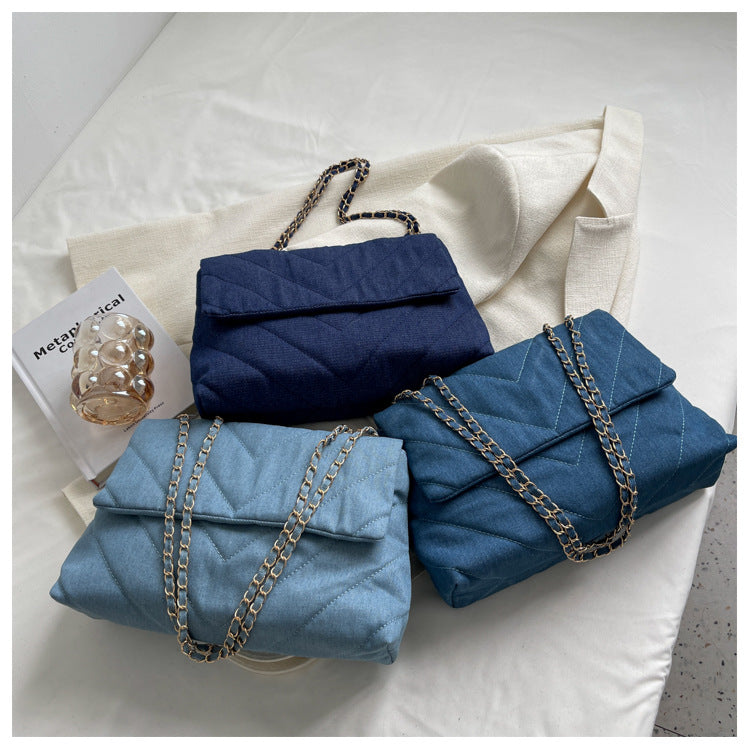 Women's Denim Blue Shoulder Bag - Large Capacity Tote Messenger Bag